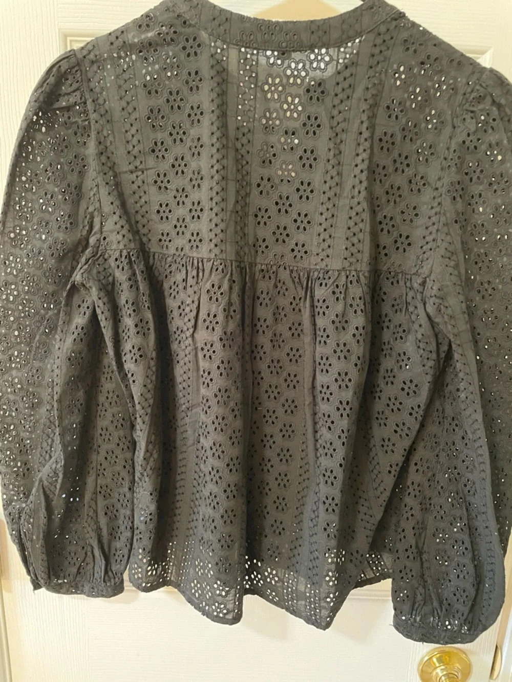 Madewell XS Eyelet Lace Peasant Blouse Tie Neck Boho Top 🖤